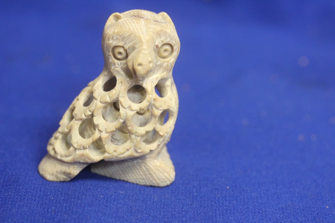 Carved Owl and Owlet: 2 3/4" tall