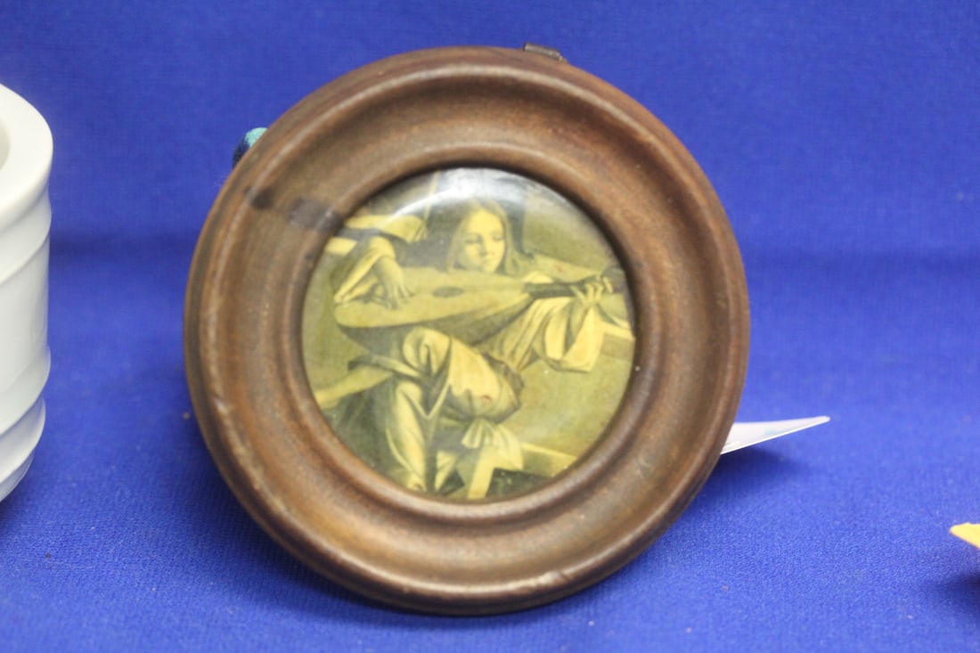 Old Round Wooden Frame: inside diameter= 2 3/4"