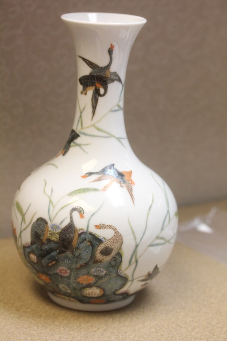Hand painted antique Chinese Republic Period Vase: early to mid 20th century, signed on the bottom, rare design