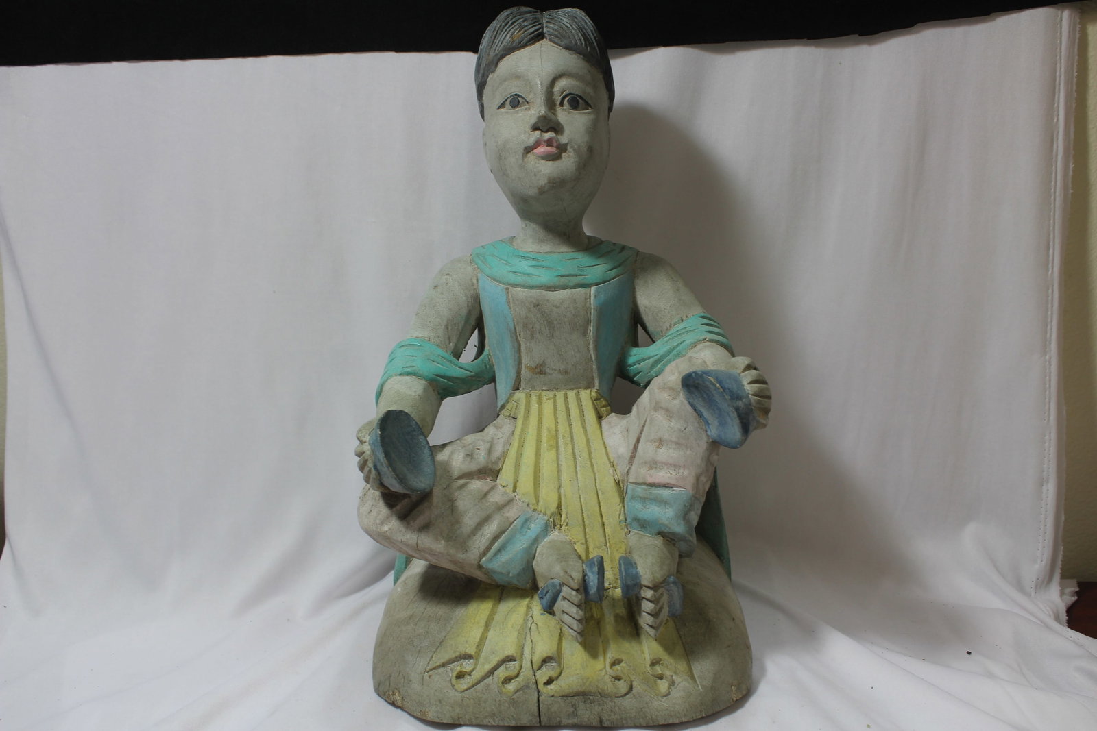 A Wooden Polychrome Boy: please note: splits - 14 3/4" tall