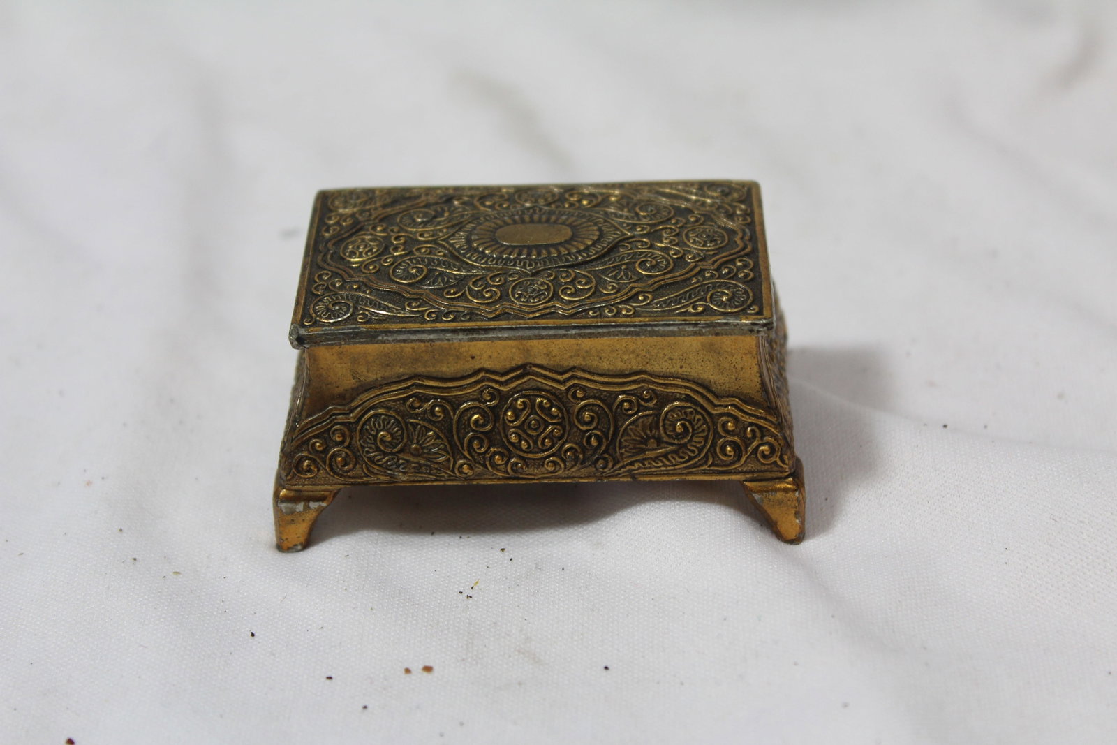 A Metal Trinket Box: 2 5/8" across