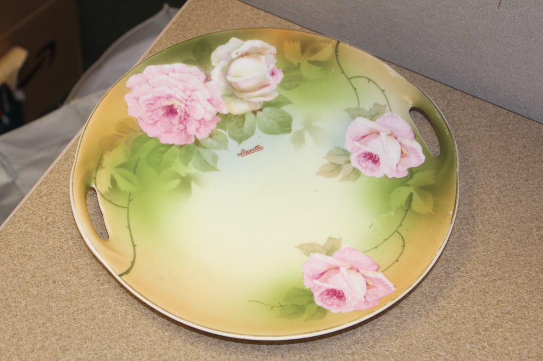 Signed Mauville Two Handles Bavaria Plate: hand painted - signed Mauville PSAG Bavaria - 10 1/4" in diameter