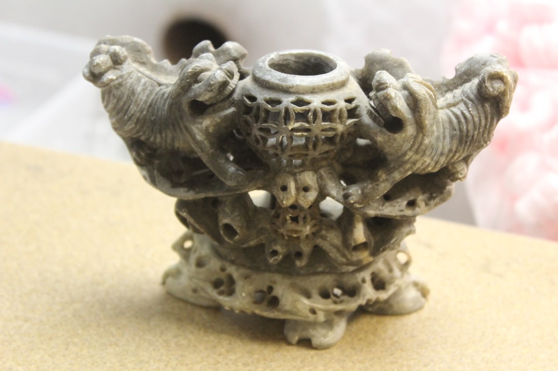 Chinese Soapstone Incense Burner: 6 inches across