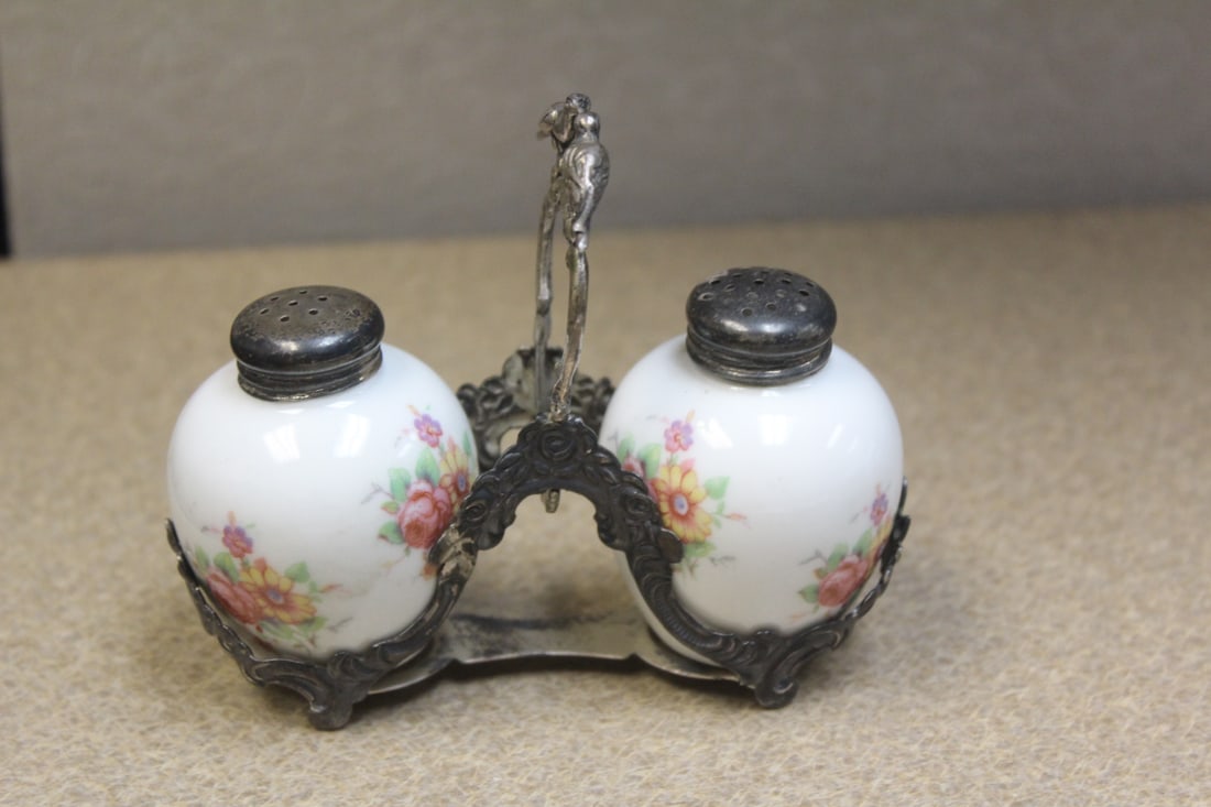 Ceramic Gerold Bavaria Salt and Pepper Shakers: Pair of - with a sterling holder