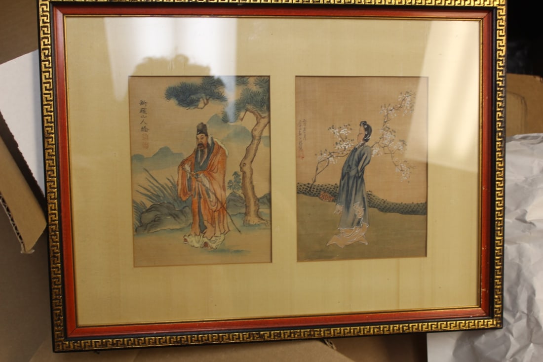 Two Chinese Painting in One Frame: overall= 19" x 14 3/8"