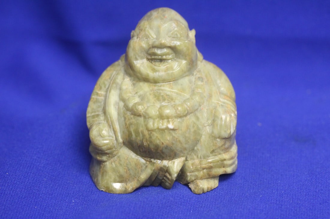 Laughing Buddha: Jade or Similar Hard Stone - 3 inches tall
