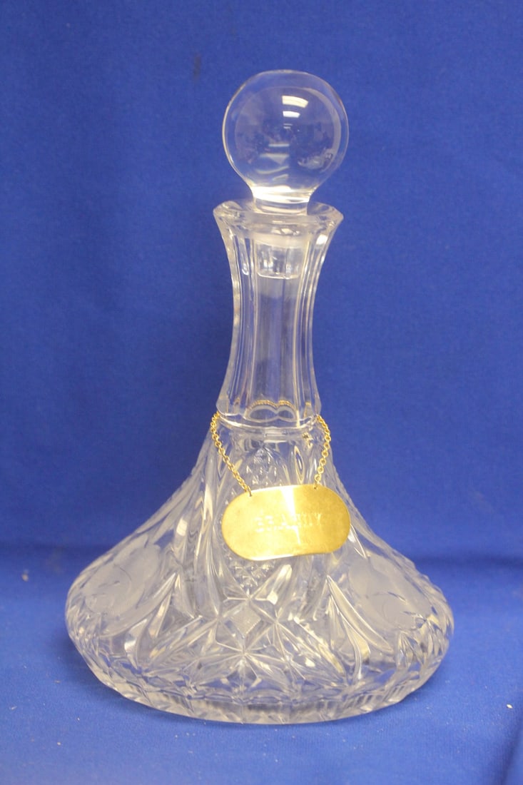 Cut Glass Brandy Decanter: 11" tall
