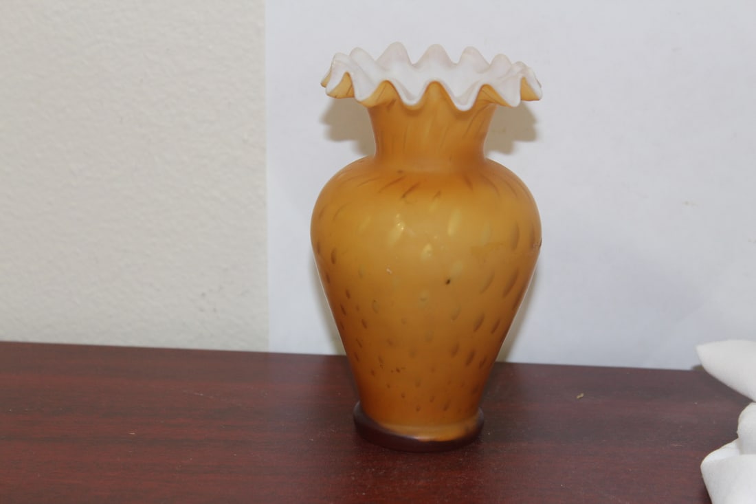 A Victorian Satin Glass Foliated Small Vase: 5 1/4" tall