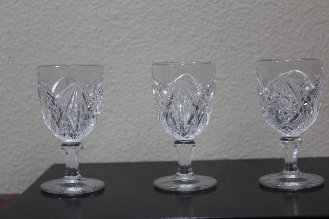 Lot of 3 Pressed Glass Goblets: 3 3/4" tall