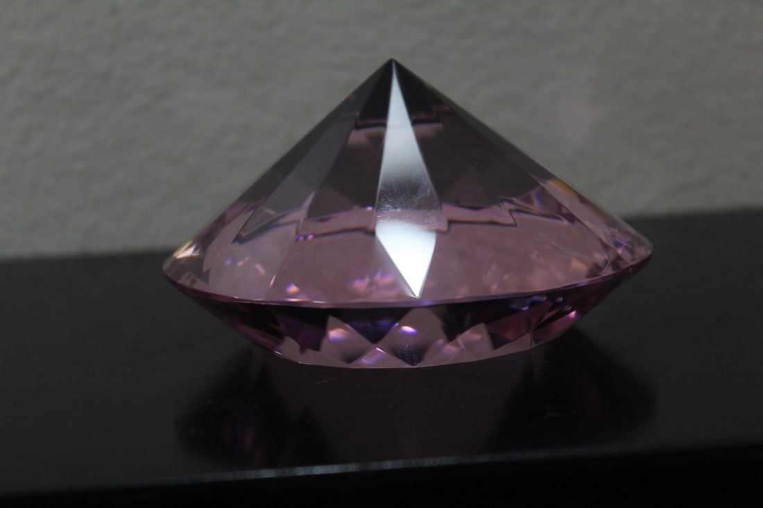 A Diamond Form Glass Paperweight: 3 7/8" in diameter