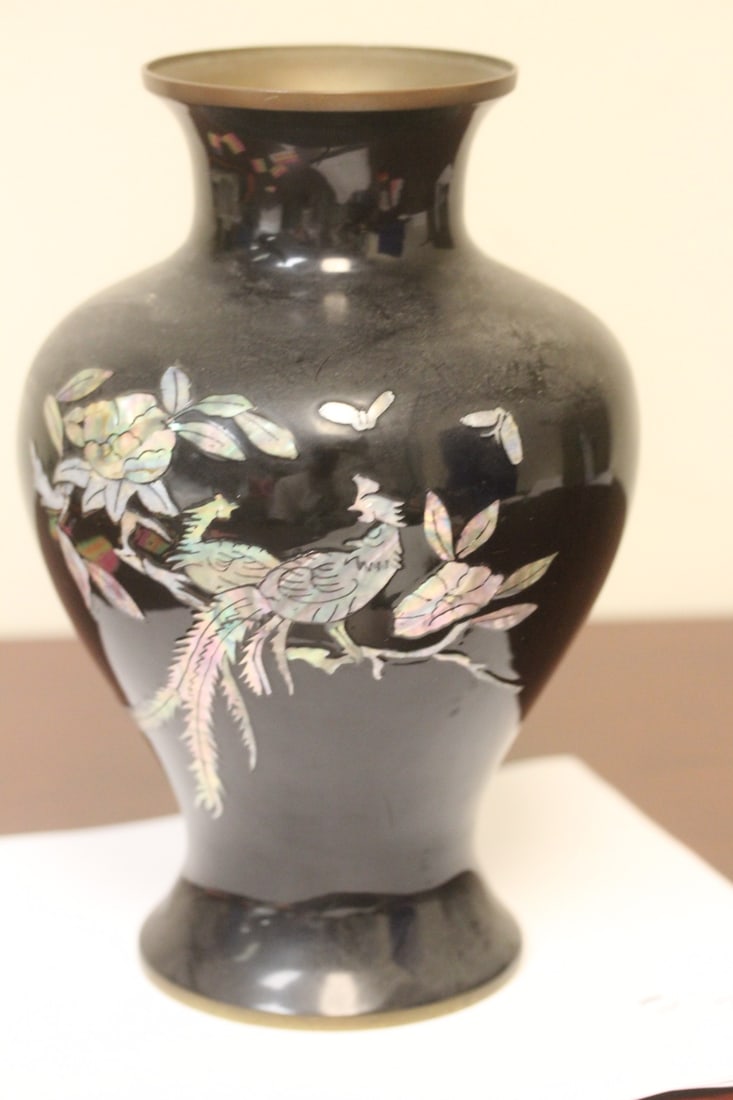 A Korena Mother of Pearl on Brass Vase
