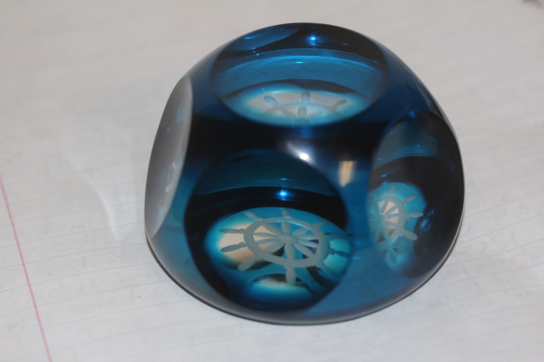 Nautical Theme Art Glass Paperweight: 3" in diameter