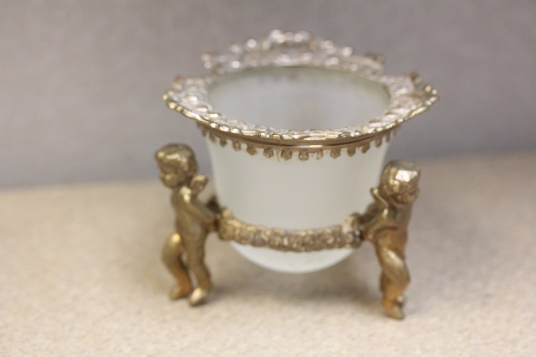 Vintage Brass Cherub Glass Cup: 2 3/4" tall