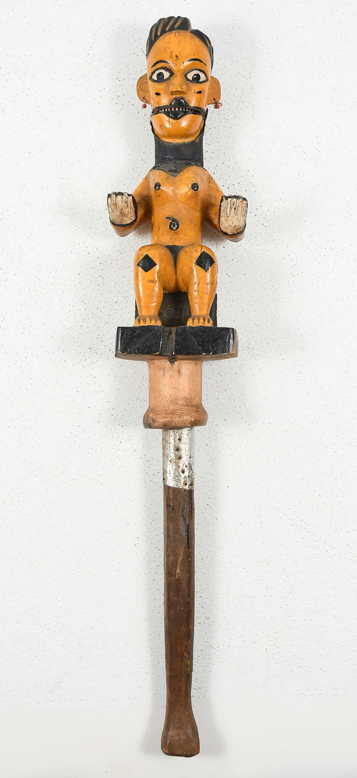 Ogoni Amanikpo Puppet Marionette: painted wood and metal with moveable jaw - most likely from Nigeria - mid 20th century - measures 38 inches in height