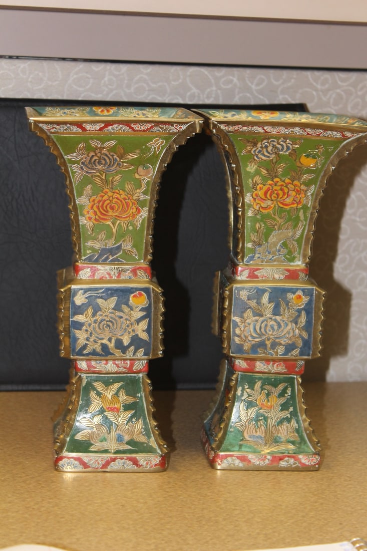 Pair of Chinese Gu Form Vases (1 of 6)