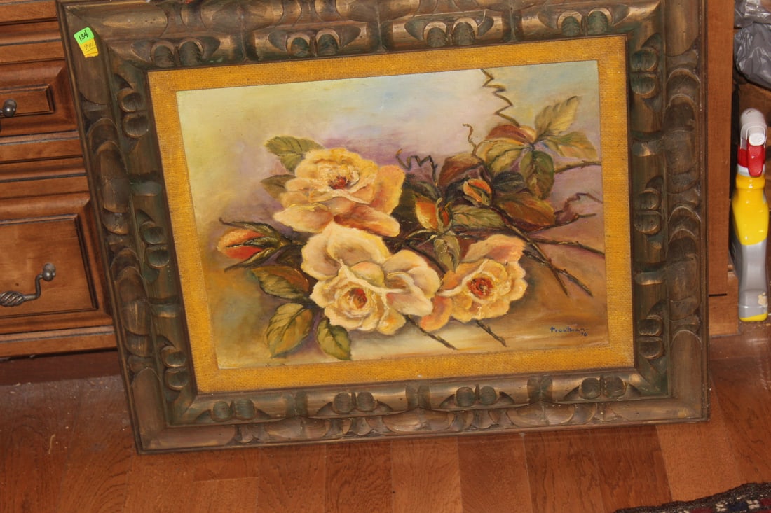 Signed Troutman Floral Oil Painting: oil on board - framed - overall= 26 1/2" x 22 1/2"