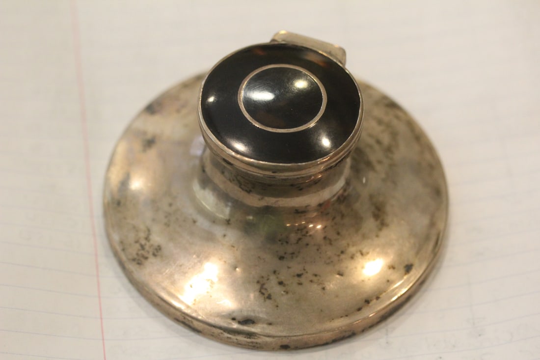 Sterling and Faux T o r t oi s e Shell Inkwell