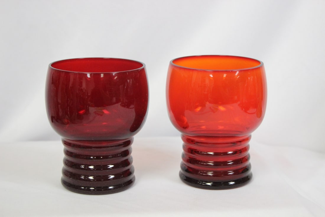 Lot of 2 ruby Red Glass Cups: 4" tall