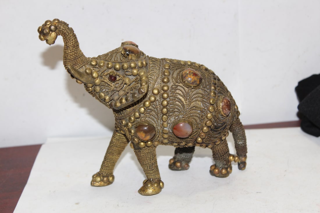 A Jewel and Metal Elephant Figure: 5 1/4" tall