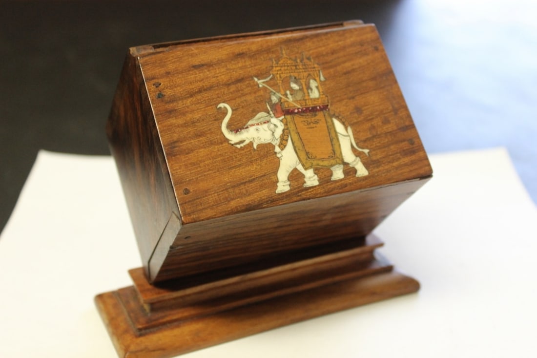 A Wood Indian Cigarette Dispenser: 5 inches tall - Nice - Bone inlaid