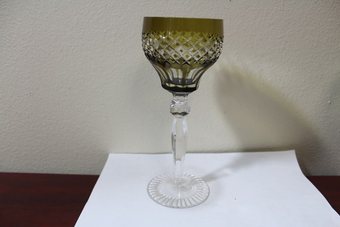 A Green Cut Glass Goblet: 8" tall