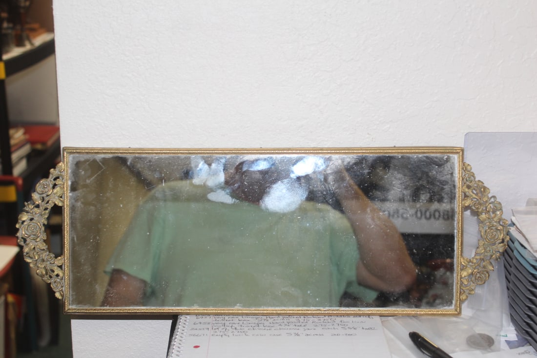 Ornate Metal Gold Guilted Mirror Tray (1 of 4)