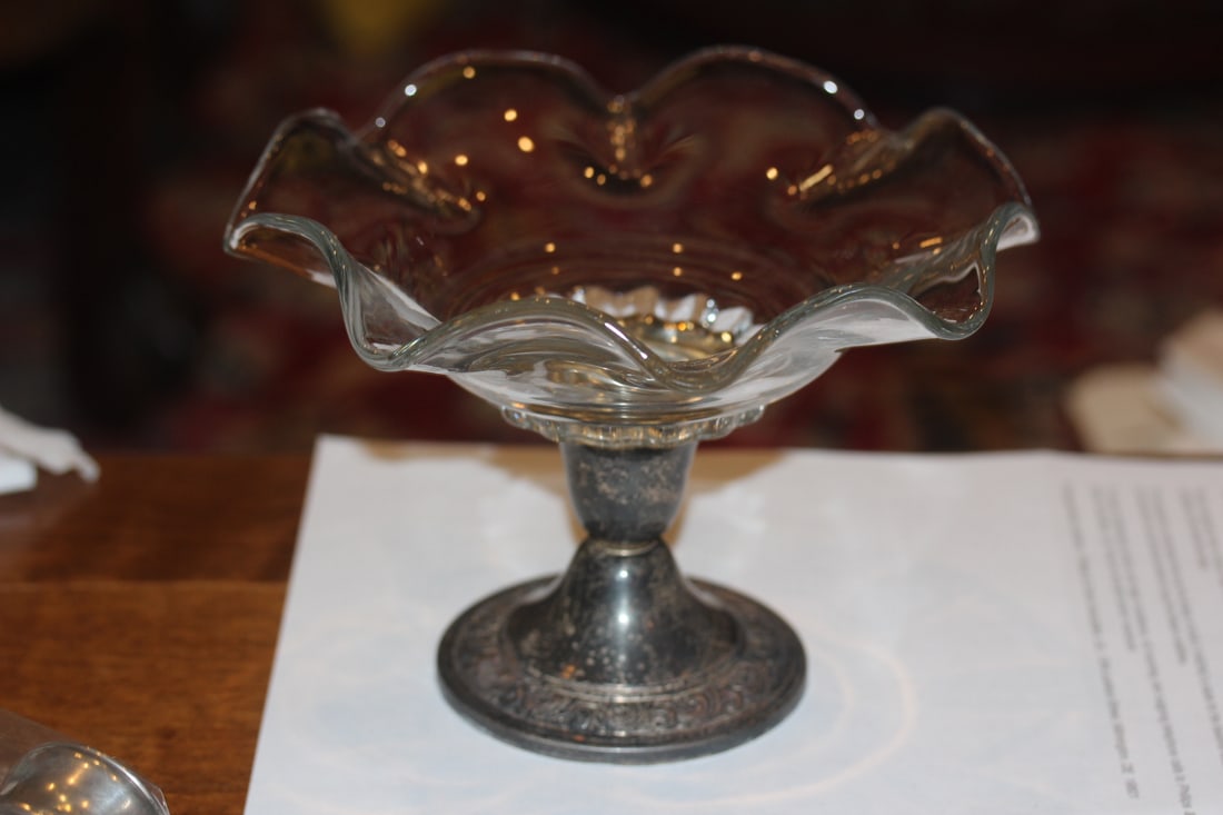Weighted Sterling Base and Glass Compote: 7 1/2" in diameter
