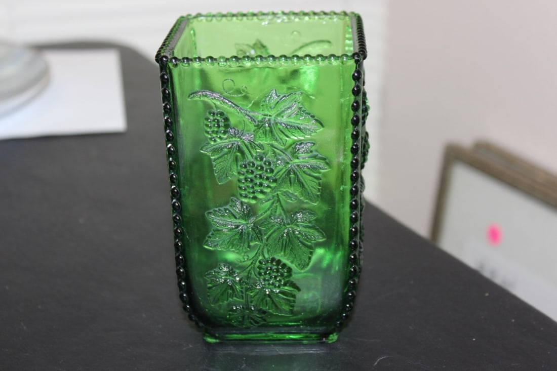 A Green Glass Vase: 5 1/4 inches tall