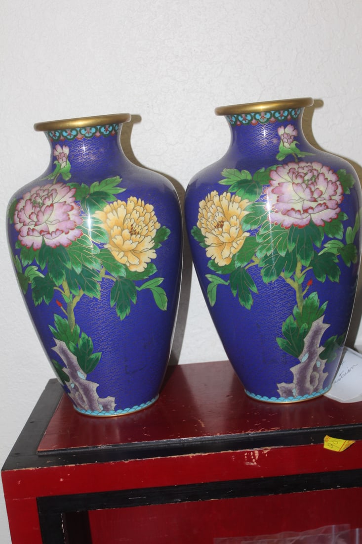 Pair of Chinese Cloisonne Vase: 12 1/4 inches tall each