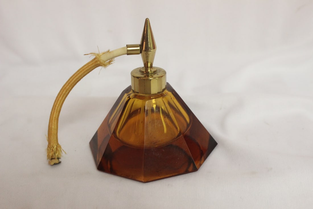 A Glass Parfum Bottle: atomizer is missing - 4 inches tall