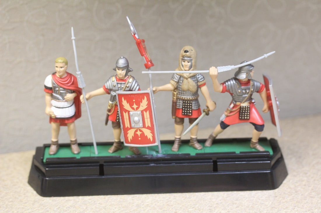 Metal Toy Vikings on Stand: please note: some plastic weapons are bent - approximately 6 inches across