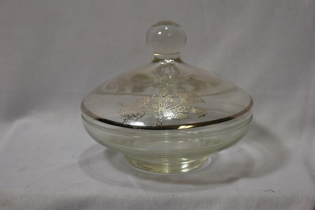A Silver Overlay Glass Cover Dish: 5 1/2" tall
