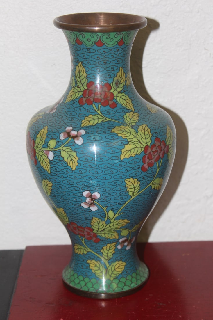 Antique Chinese Cloisonne Vase: early 20th century - please note: minor loss/dent as shown - marked "China" - 9 1/4" tall