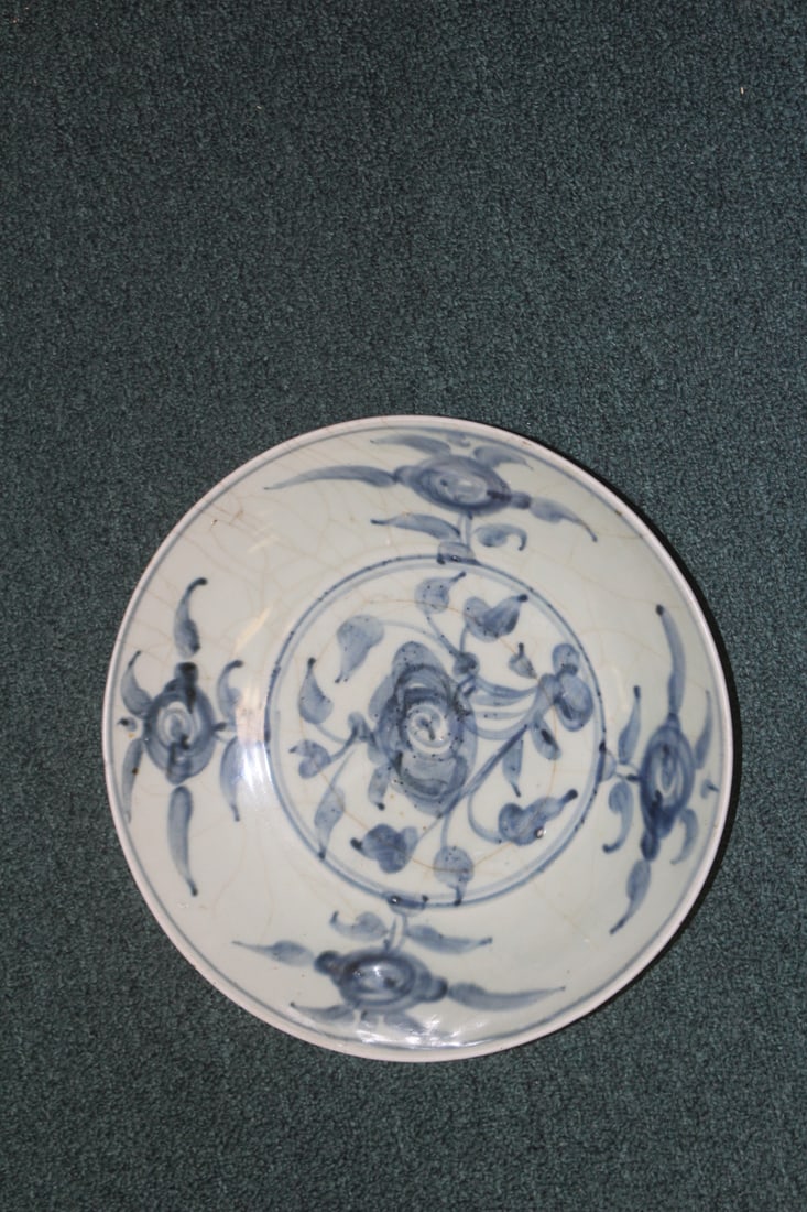 Antique Chinese Large Bowl: 18th or 19th century - please note: crackle all over the plate, due to age - 12 inches in diameter