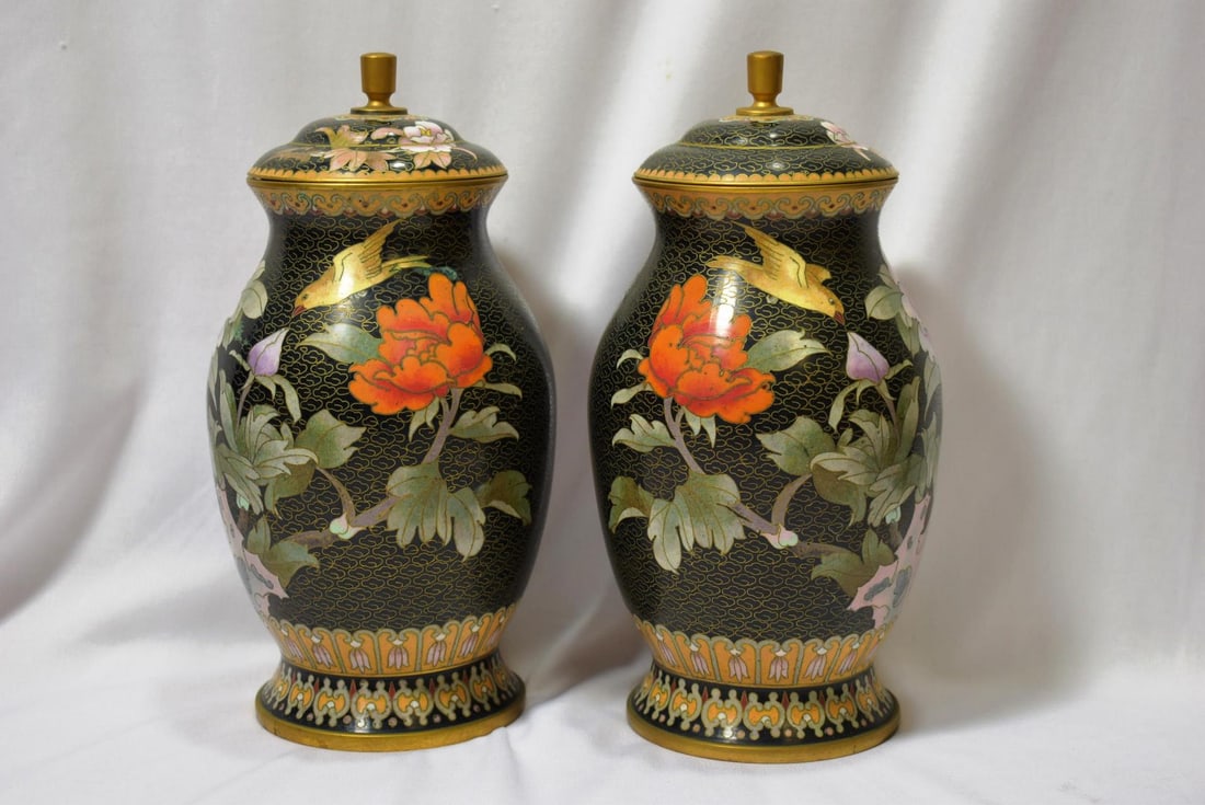 A Pair of Chinese Cloisonne Jars: each= 9" tall