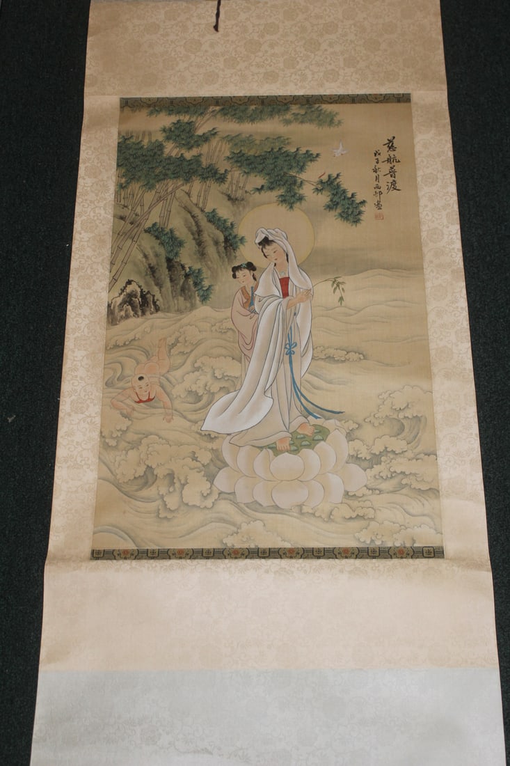 Chinese Scroll Painting: signed - overall= 63" x 20" - sight= 25 3/4" x 15"