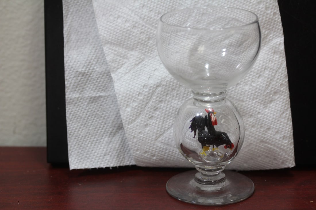 A Bimini Rooster Glass Goblet: 4 3/4" tall