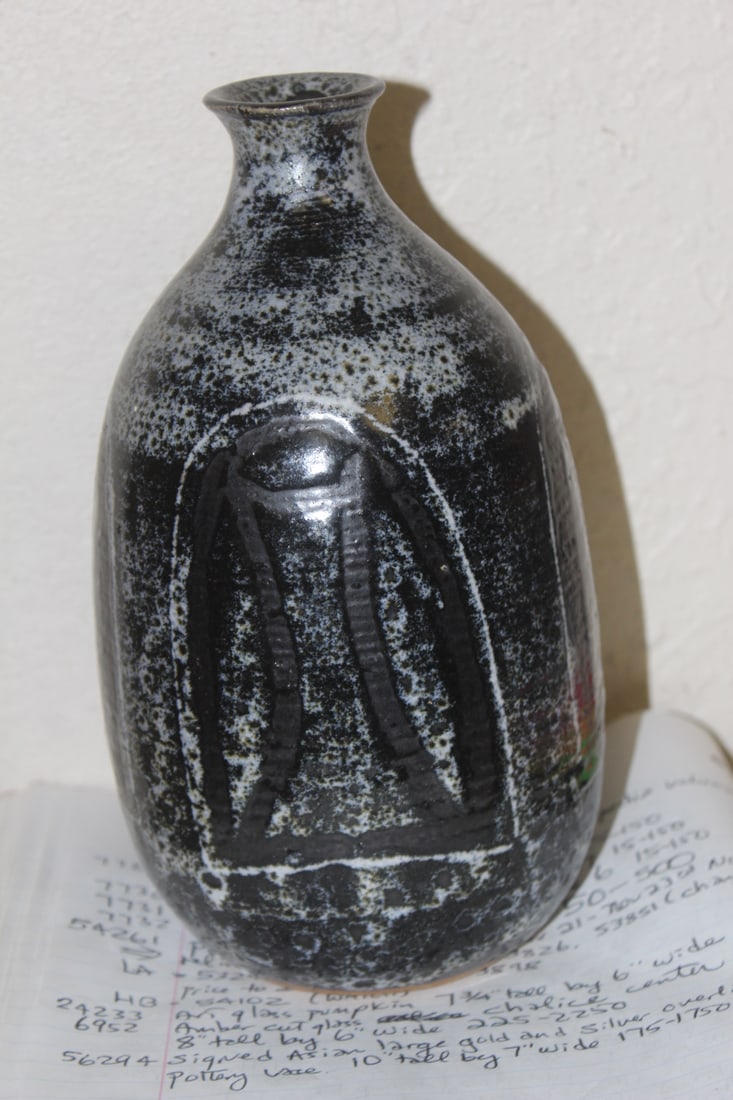 Vintage Art Pottery Bottle: possibly Mid century modern - signed - possibly Sweden or around that region - 8 3/4" tall