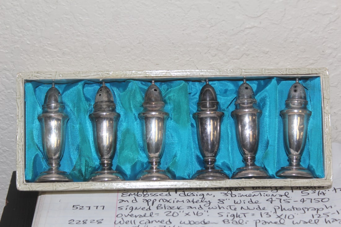 Set of 6 Sterling Salt and Pepper Shakers: each measures 2 1/2" tall