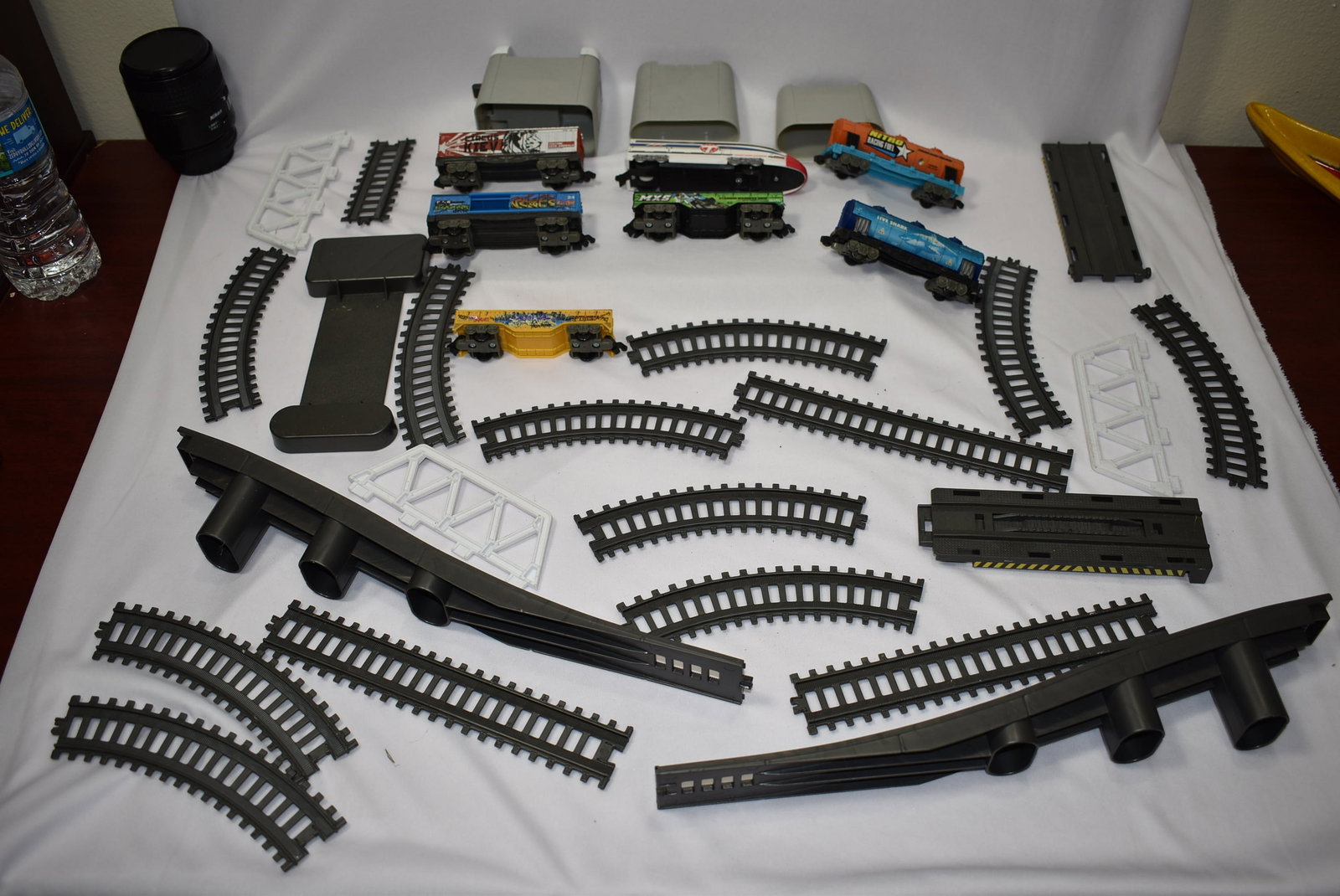 Lot Of Toy Plastic Railroad Tracks, Trains Etc: as shown