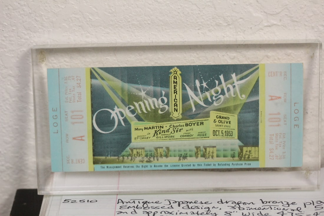 1953 Unusued Show Ticket: laminated inside a thick lucite case - 6 5/8" across