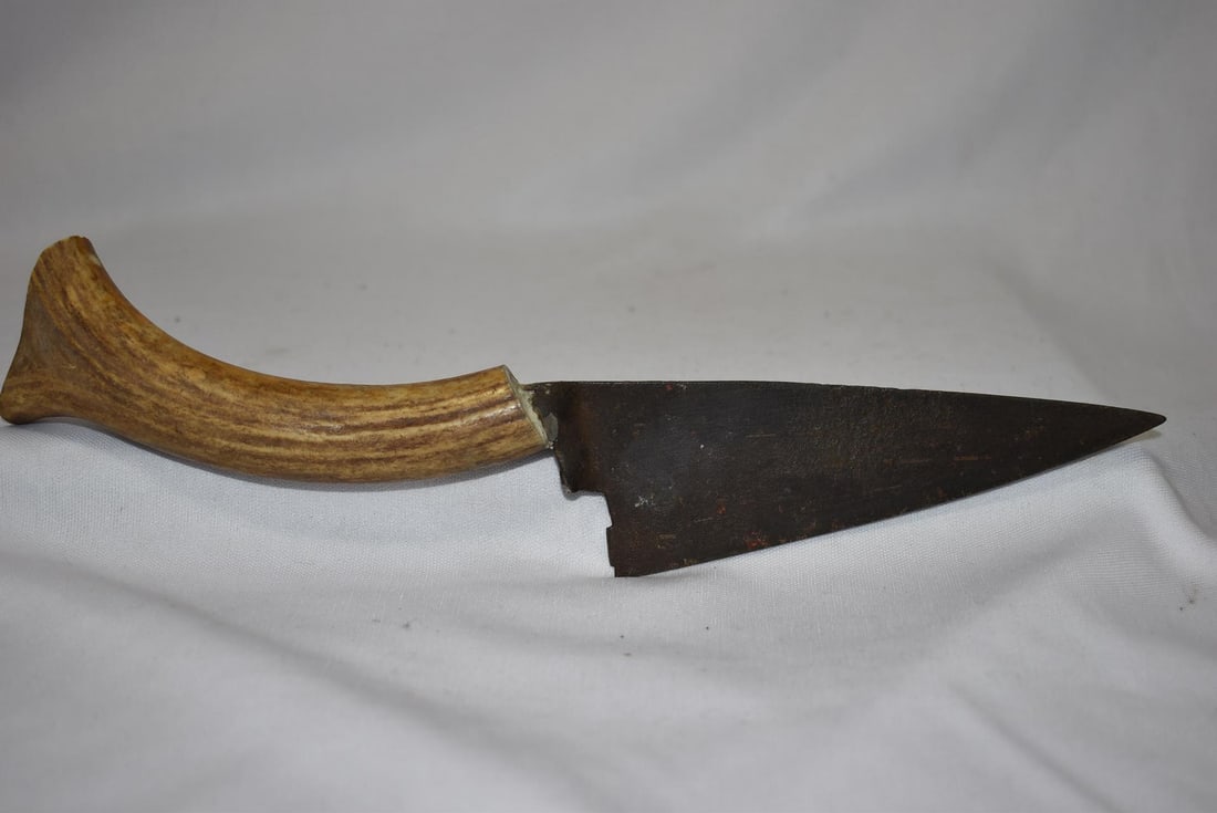 An Antler Handle Knife: 9 3/4" long