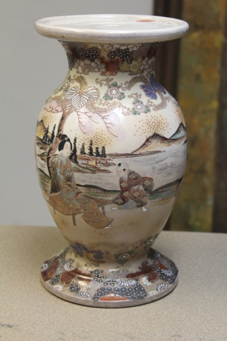 Antique Satsuma Base: for lamp? - most likely 19th century - nicely and unusual design - 12 1/2" tall