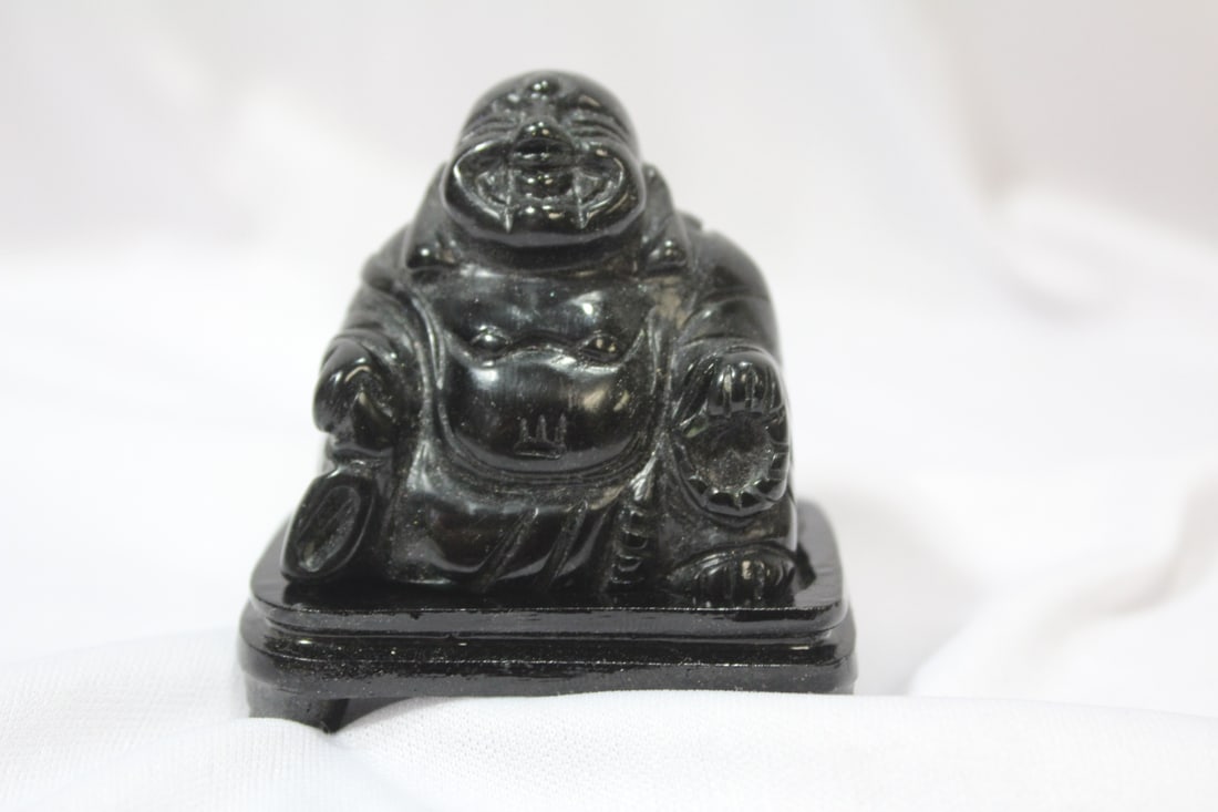 A Nephrite Jade Buddha on Stand: jade only= 2" tall - without the stand