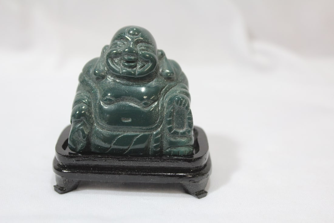 A Nephrite Jade Buddha On Stand: jade only= 2" tall - without the stand