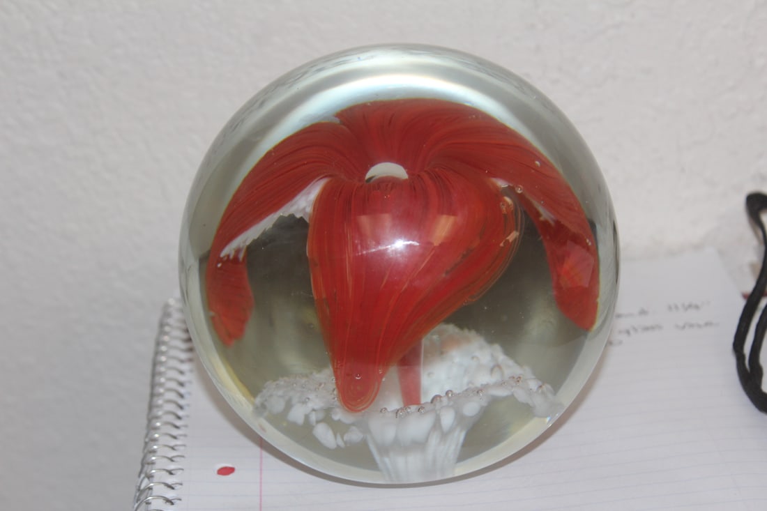Large Signed Paperweight: 5" tall by 4 1/2" wide