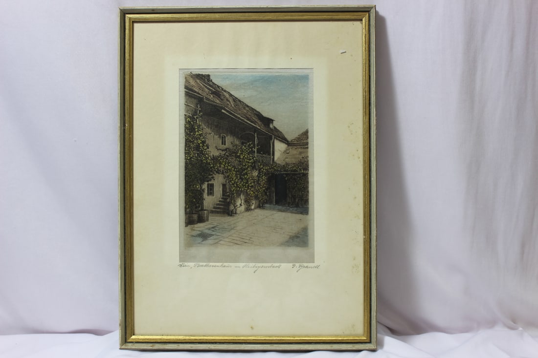 A Signed Grandle? Etching: framed - overall= 10" x 13" - sight= 5" x 6 3/4"