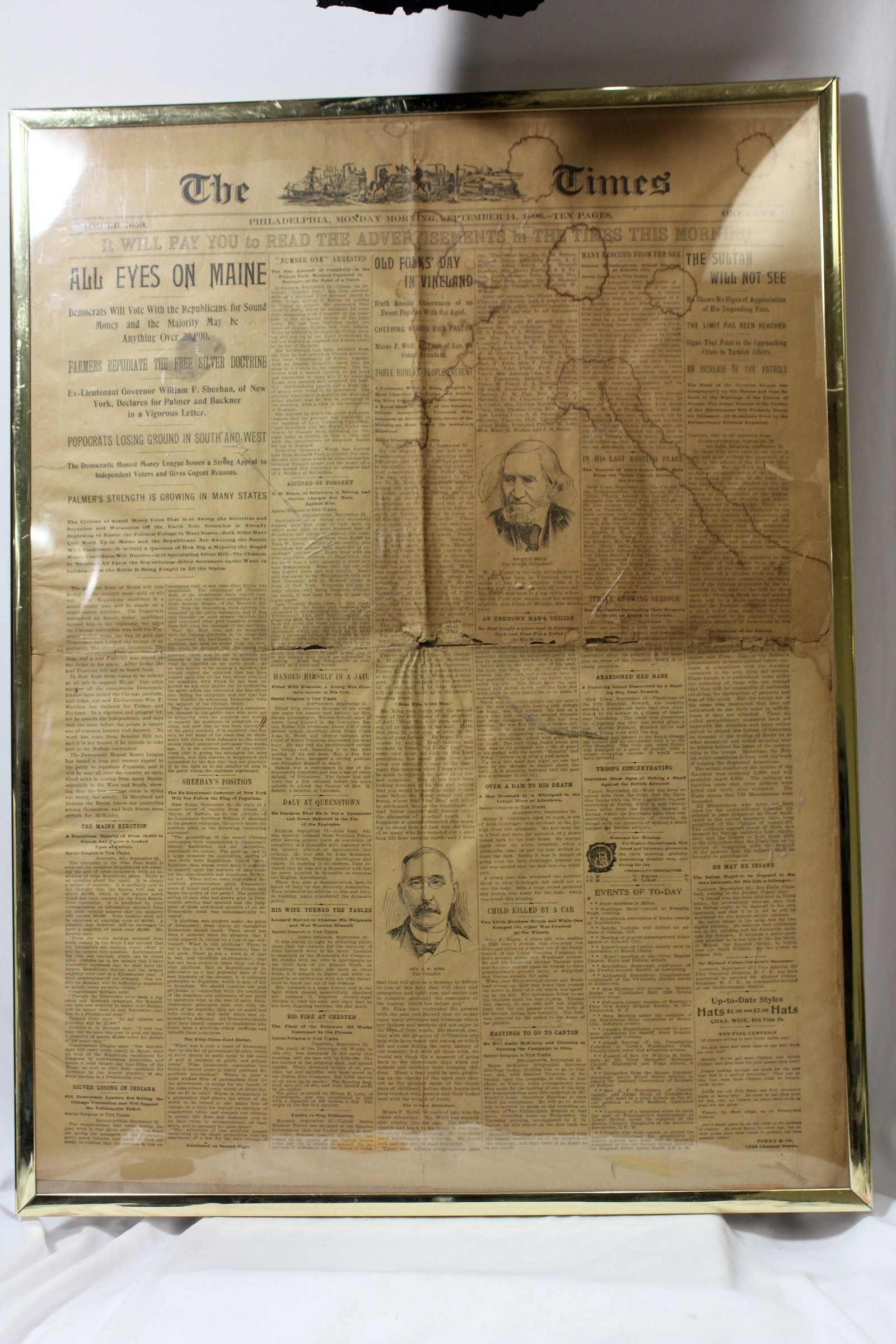 A Page of an 1896 Newspaper: Framed - 24" x 18 1/4"