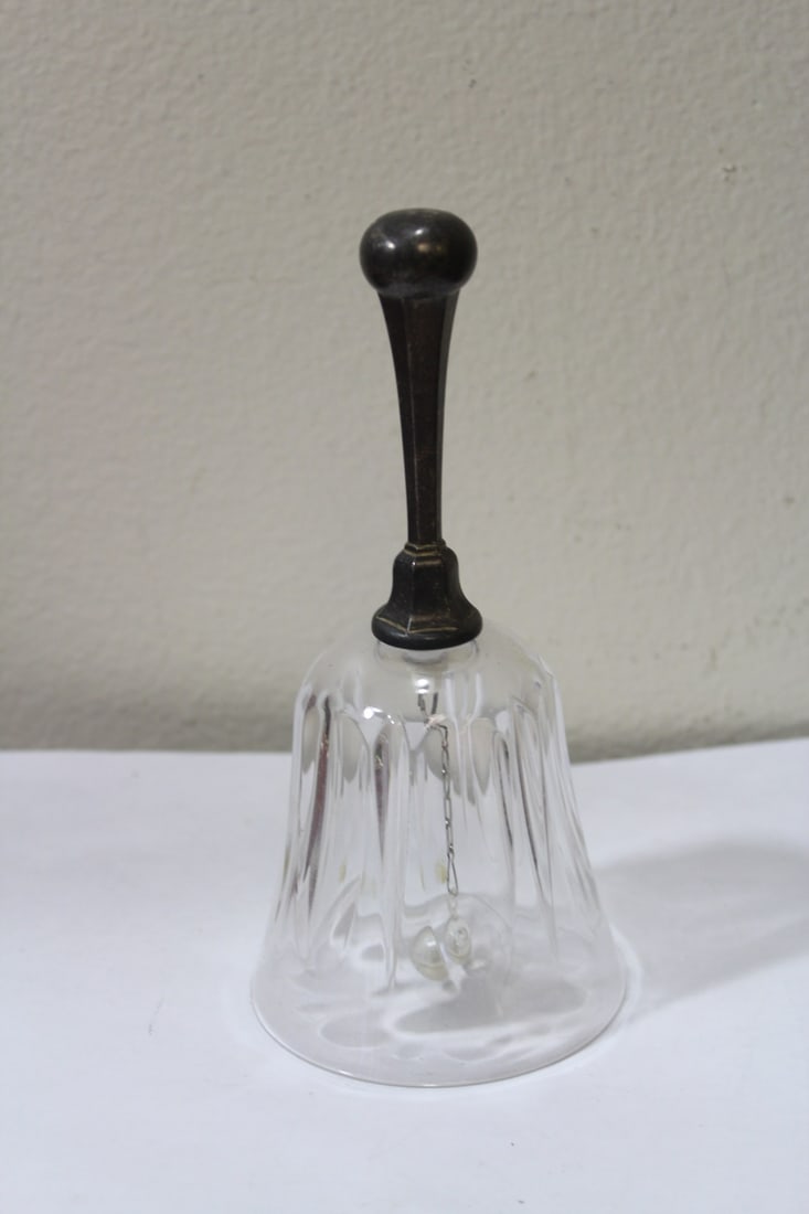 A Silverplated and Crystal Bell: with clasp - marked Italy - 7" tall
