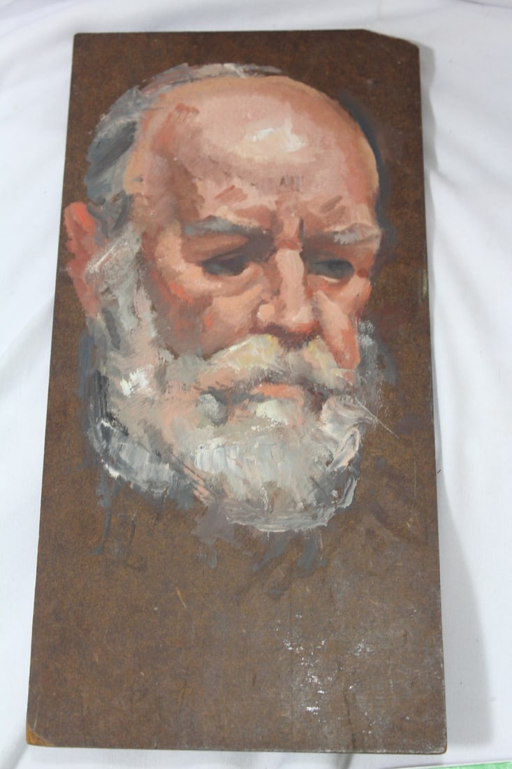 An Oil on Board of a Man: please note: corner chip unframed - no signature - 12" x 6"